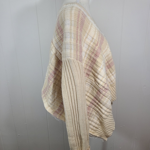 POL Chunky Knit Sweater Lace Stripe Rib Sharkbite High Low V Neck Boxy Oversized - Picture 8 of 12